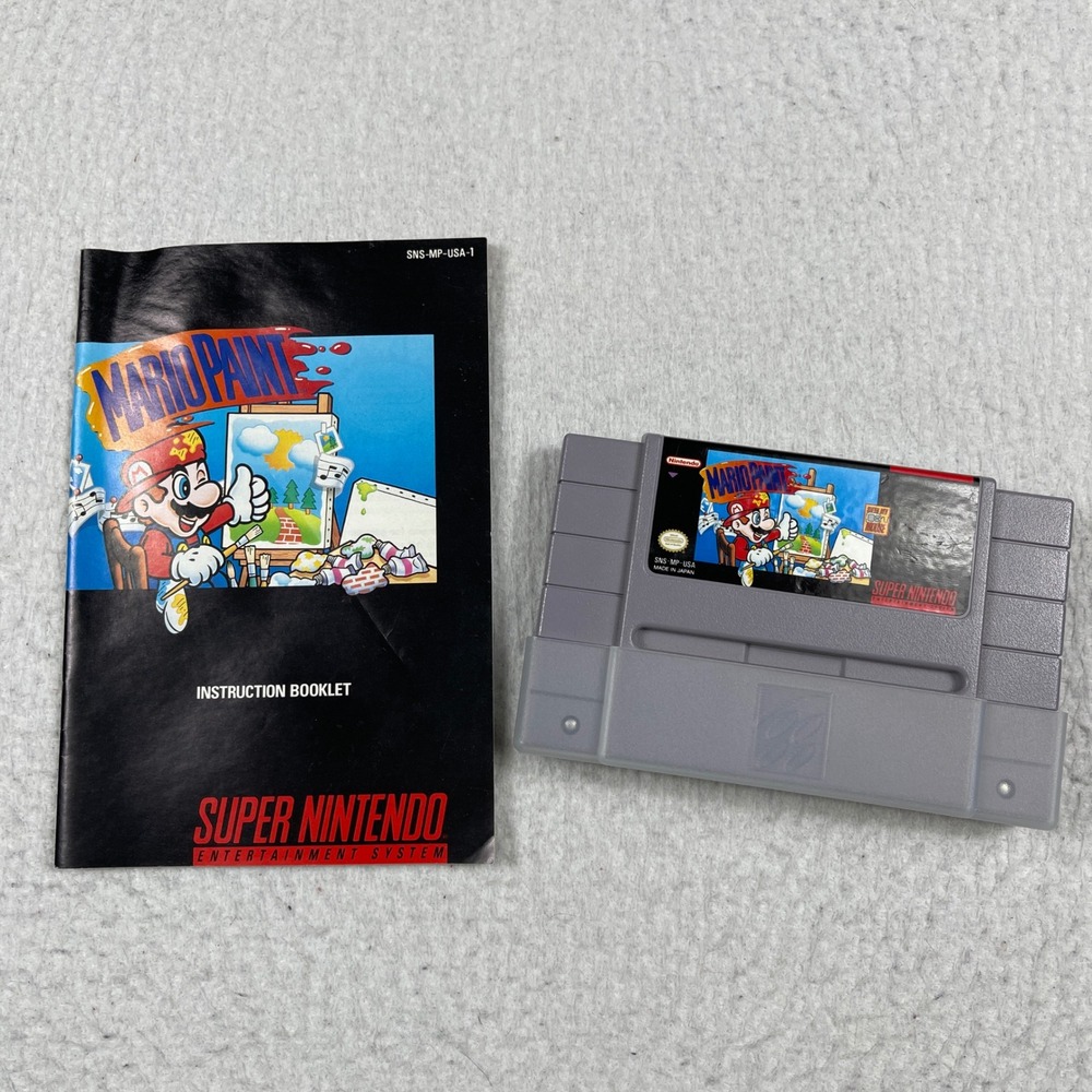 Nintendo Mario Paint Video Game SNES OS Grey Cartridge Manual Retro Gaming
